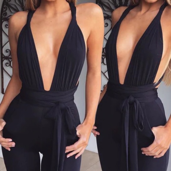 Babyboo Pants - NWT Babyboo Luxe Life Plunging Jumpsuit In Black Size US 2